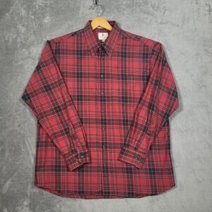 Viyella Mens XL Red Black Plaid Button Down Shirt Cotton Wool Made in Canada